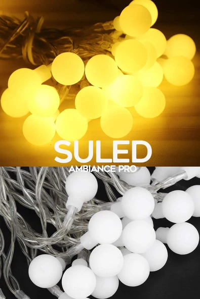 Suled Top Led Sarı Dekor Led Yılbaşı Led Işıkları 5 Mt Eklemeli Fişli Top Dize Işıklar Dekorasyon Işık - 7