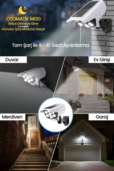 Suled Solar Bahçe Aydınlatması Kumandalı Otomatik Sensörlü Kamera Görünümlü Led Dış Mekan Aydınlatma - 5