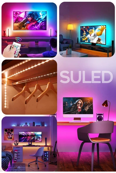 Suled 5Mt X 2'Li Set Rgb Duvar Tavan Şerit Led Işık Ambiyans & Sabit 16 Renk Kumandalı Yapışkanlı 10 Metre - 7