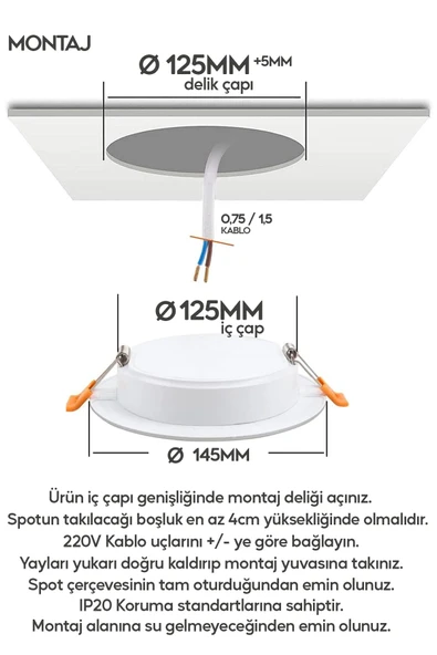 Suled 9W Spot Led Lamba Gömme Spot Işık 810Lm Beyaz Işık Tasarruflu Tavan Dolap Ev & Iş Yeri - 2