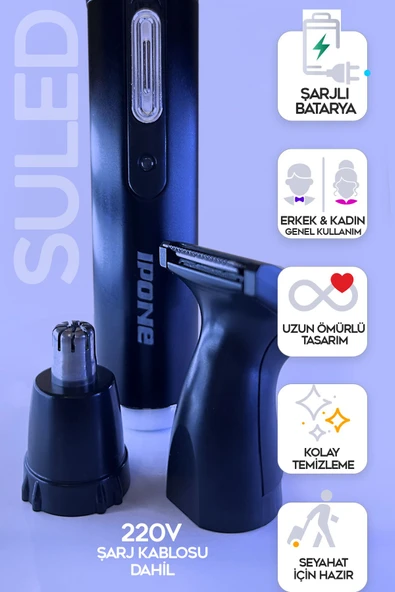 Suled Tıraş Makinesi Şarjlı Seyahat Sakal Vücut Tıraş Makinesi Erkek Kadın Burun Kulak Tüy & Kıl Epilasyon - 3
