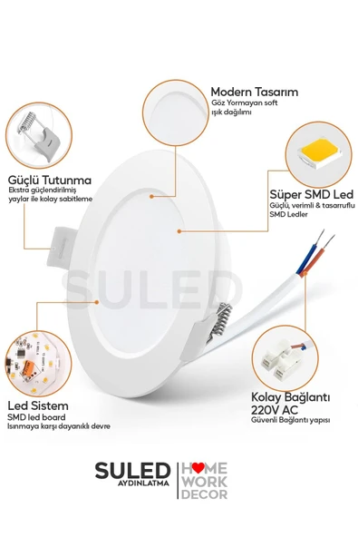 Suled 12W Spot Led Lamba Gömme Spot Işık 1080Lm Beyaz Işık Tasarruflu Tavan Dolap Ev & Iş Yeri - 5