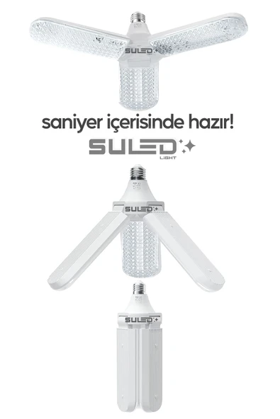 Suled Kristal Pervane 3 Kanat Led Ampül 45W 4500 Lümen Süper Güçlü E27 Lamba A Kalite Beyaz Işık - 3