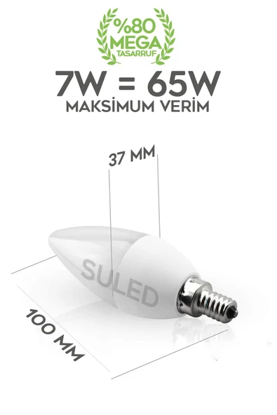 Suled Grafen E14 Duy Gün Işığı 3 Adet Mum Buji Ampul Avize Abajur Lambası Ince Duylu Lamba 5'Li Set - 7