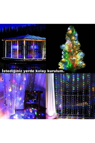 Suled Rgb Perde Led 3X3 Mt 300 Ledli 8 Modlu10 Saçaklı Kumandalı Peri Mutfak Işık Dekoratif Lamba - 2