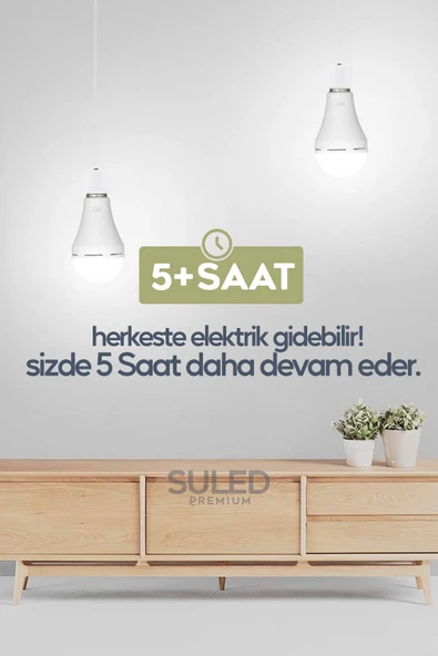 Suled Şarjlı Ampül 20W Acil Durum & Kamp Işığı 2X Bataryalı 220V Beyaz Işık E27 Duy Otomatik - 6