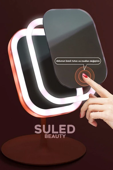 Suled Led Işıklı Makyaj Aynası 3 Modlu Usb Şarjlı Beyaz Dikdörtgen Taşınabilir Açı Ayarlı Güzellik Ayna - 4
