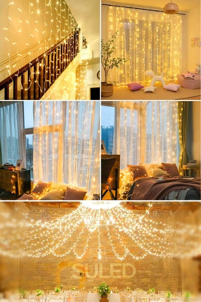 Suled Perde Led Işık 144 Ledli 2X2 Metre 220V Fişli Iç Ve Dış Mekan Ambiyans Süsleme Ve Dekor Led Işık - 4