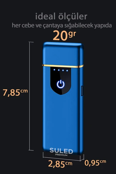 Suled Şarjlı Çakmak Usb Şarjlı Pro Serisi Mavi Kamp Çakmağı Rüzgardan Etkilenmez - 4