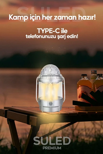 Suled Kamp & Disco 3 Modlu Parti Işığı 20W Usb Şarjlı Type-C Çıkışlı El Feneri Çok Fonksiyonlu Led Lamba - 4