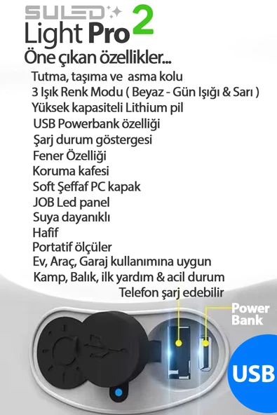 Suled Light Pro2 Işıldak Profesyonel Kamp Lambası Ve Fener Şarjlı Usb Powerbank Özellikli - 6