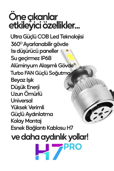 Rikova H7 Beyaz Led Araba Far Ampülü 36W Turbo Yeni Seri Süper Güçlü Cob Led Far Ampül Universal Uyumlu - 2