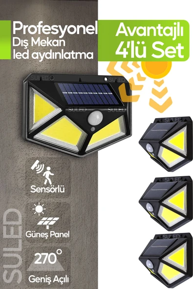 Suled Profesyonel 4 Adet Sensörlü Bahçe Aydınlatma Lambası Solar Güneş Panelli Tam Otomatik Beyaz Işık