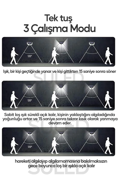 Suled Profesyonel 4 Adet Sensörlü Bahçe Aydınlatma Lambası Solar Güneş Panelli Tam Otomatik Beyaz Işık - 3