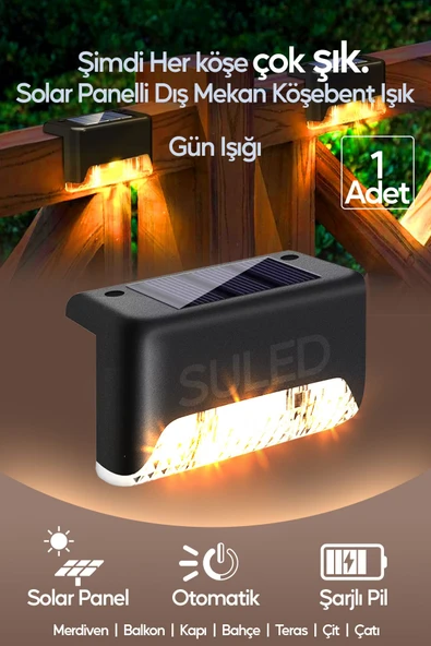 Suled Köşebent Bahçe Aydınlatması Solar Panelli Gün Işığı Led Işık Su Geçirmez Merviden Balkon Yol Çit