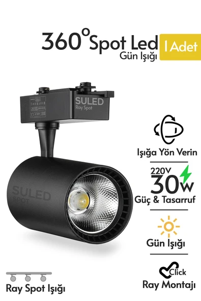 Suled Ray Spot Işık Siyah Kasa - Gün Işığı 360/90 Dönebilen 30W Ray Spotu Led Işık Pro 220V