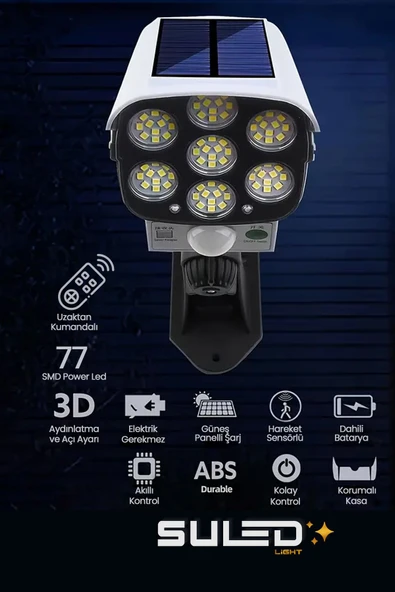 Suled Solar Bahçe Aydınlatması Kumandalı Otomatik Sensörlü Kamera Görünümlü Led Dış Mekan Aydınlatma - 2
