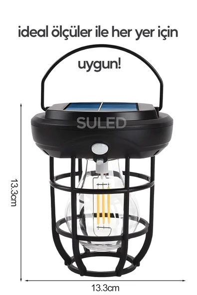 Suled Solar Şarjlı Hareket Sensörlü Led Fener Işık 15W Askılı 3 Modlu Otomatik Led Kamp Bahçe Lambası - 3