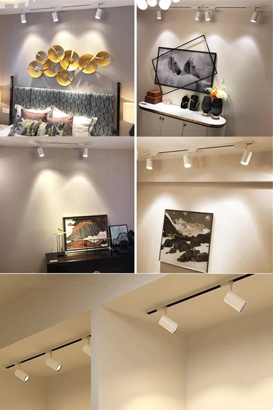 Suled Spot Işık 3'Lü Set Led Gün Işığı Beyaz Kasa 20W 1 Metre Raylı 3 Adet Ray Spot Lamba Armatür - 5