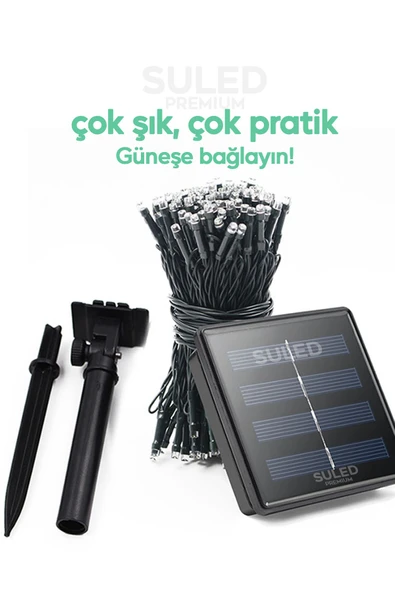 Suled 10 Metre Solar Enerjili Dekoratif 100 Led Işık Bahçe Balkon Ve Süsleme Ledleri Gün Işığı - 3