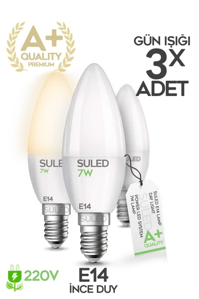 Suled Grafen E14 Duy Gün Işığı 3 Adet Mum Buji Ampul Avize Abajur Lambası Ince Duylu Lamba 5'Li Set