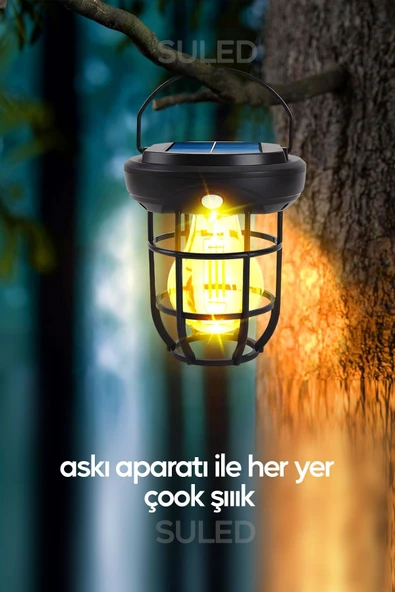 Suled Solar Şarjlı Hareket Sensörlü Led Fener Işık 15W Askılı 3 Modlu Otomatik Led Kamp Bahçe Lambası - 2