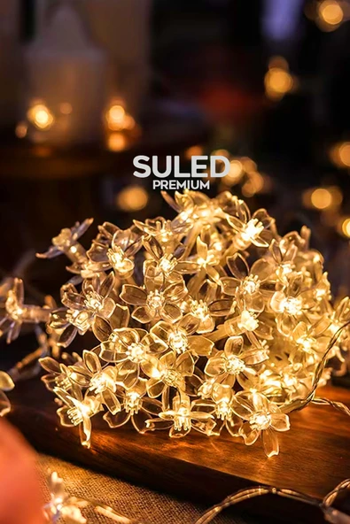 Suled Dekoratif Çiçekler 5Mt Led Işık Sarı İç Ve Dış Mekan 220V 20 Çiçek Led Parti Süsleme Dekor - 5