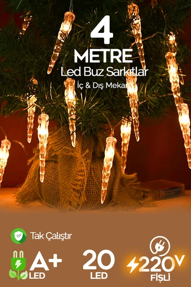 Suled Buz Sarkıt Led Süsleme Işığı 4 Metre 20 Led 220V Fişli Dekoratif Aydınlatma Süs Tak Çalıştır - 1