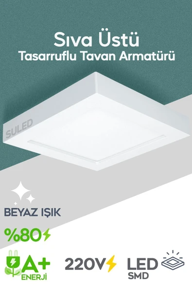 Suled Sıva Üstü Kare Led Armatür 18 W Güçlü Panel 6500K Beyaz Led Tavan Aydınlatması Ev Ofis Işyeri Atölye
