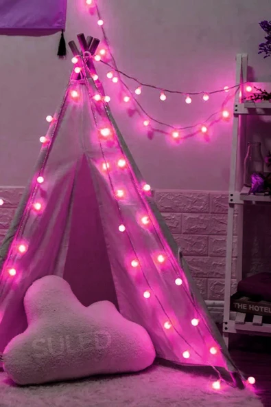 Suled Top Led Pembe Dekor Led Yılbaşı Led Işıkları 5Mt Işıkları Top Dize Işıklar Masa Dekorasyon Noel Işık - 3