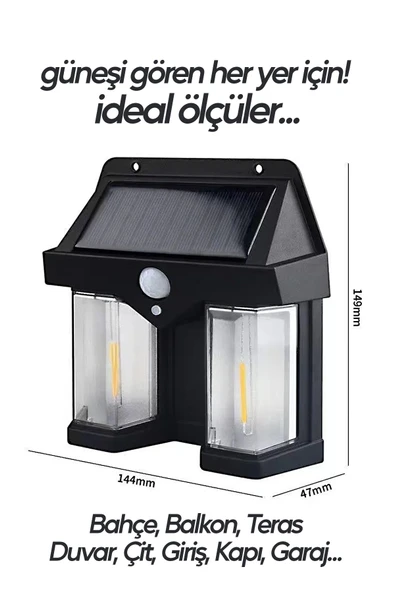 Suled Sensörlü Solar Panelli 3 Modlu Pilli Otomatik Bahçe Aydınlatması Duvar Led Işık - 6