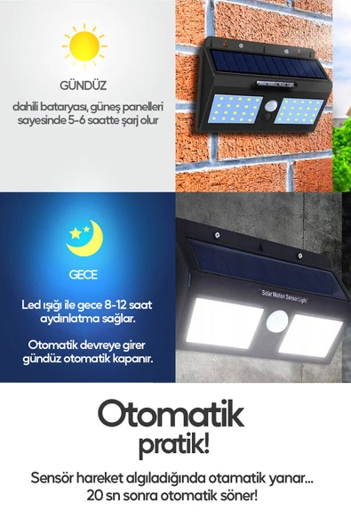 Suled Sensörlü Bahçe Aydınlatma Lambası Solar Güneş Panelli Tam Otomatik Modlu Dış Mekan Aydınlatma - 2
