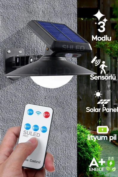 Suled Sensörlü Solar Bahçe Aydınlatması 3Modlu A+ Kumandalı 30W Retro Stil 360* Dekorasyon Bahçe Led Işık