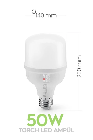 Suled 50W Torch Ultra Güçlü Led Ampül 1 Adet Tasarruflu Ultra Parlak 6500K Beyaz Işık Büyük Ampül E27 - 6