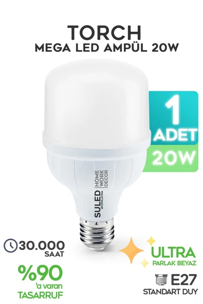 Suled 20W Torch Mega Led Ampül 1 Adet Tasarruflu Ultra Parlak 6500K Beyaz Işık Büyük Ampül E27 ürün görseli 1