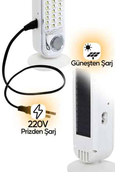 Suled Acil Durum Led & Kamp Lambası Güneş Şarjlı Işıldak 2 Kademeli Aydınlatma Tamir Ev Kamp El Feneri - 5
