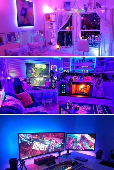 Suled Şerit Led 5 Metre Ambians Aydınlatma Kumanda & Trafolu Rgb Şerit Işık Tavan Oda Işık Dekoru - Resim 3