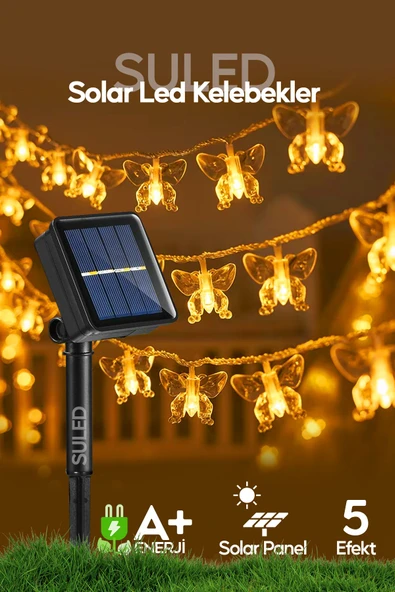 Suled Kelebek Led Işık Dekoratif Bahçe Balkon Ağaç Aydınlatması Sarı Işık Güneş Enerjili Modlu - 1