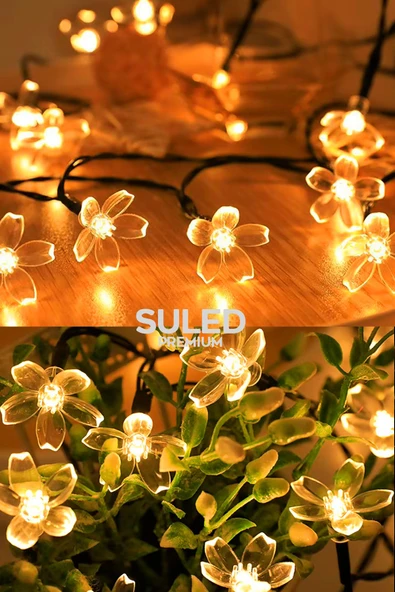 Suled Dekoratif Çiçekler 5Mt Led Işık Sarı İç Ve Dış Mekan 220V 20 Çiçek Led Parti Süsleme Dekor - 4