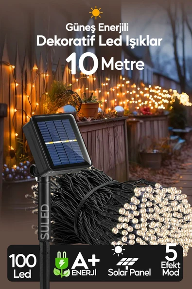 Suled 10 Metre Solar Enerjili Dekoratif 100 Led Işık Bahçe Balkon Ve Süsleme Ledleri Gün Işığı
