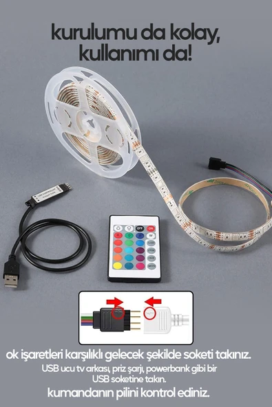 Suled 2 Metre Tv Arkası & Dekoratif Ortam Ambiyans Aydınlatması Kumanda Kontrollü Tak Çalıştır Şerit Led - 2