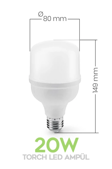 Suled 20W Torch Mega Led Ampül 1 Adet Tasarruflu Ultra Parlak 6500K Beyaz Işık Büyük Ampül E27 - 4