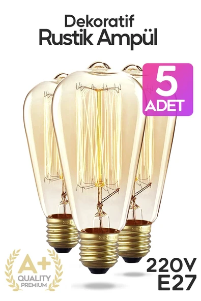 Suled Dekoratif 5'Li Retro Rustik Ampül E27 Standart Duy 220V Ev Cafe Aplik Abajur Tavan Ampülü