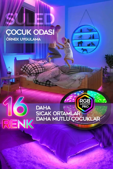 Suled 5Mt X 2'Li Set Rgb Duvar Tavan Şerit Led Işık Ambiyans & Sabit 16 Renk Kumandalı Yapışkanlı 10 Metre - 3