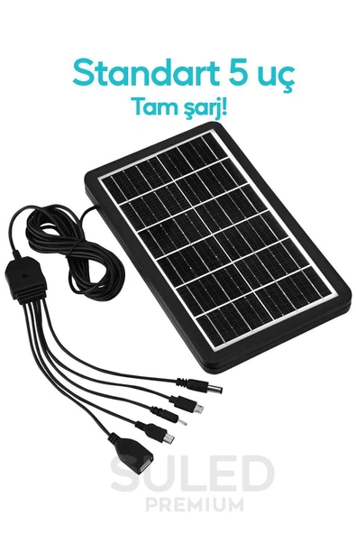 Suled 3W Güneş Enerjili Solar Usb Şarj Paneli 6V 5 Uçlu Usb Çıkışlı 2A Telefon Tablet Şarj Ünitesi - 2