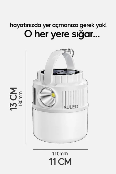 Suled Kamp Lambası Solar Şarjlı El Feneri Usb Type-C Şarj Çıkışlı Power Bank Özellikli Lithium 30W Askılı - 7
