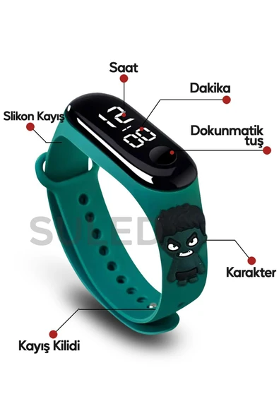Suled Akıllı Çocuk Kol Saati Güvenli Led Su Geçirmez Silikon Dokunmatik Süper Kahraman Figürlü - Resim 2