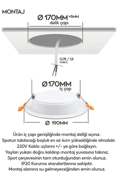 Suled 15W Spot Led Lamba Gömme Spot Işık 1350Lm Beyaz Işık Tasarruflu Tavan Dolap Ev & Iş Yeri - 3