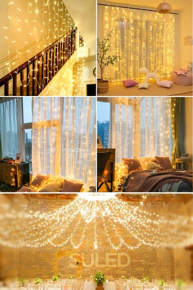 Suled Perde Led Işık 3X2 Metre 220V Fişli Iç Ve Dış Mekan Ortam Ambiyans Süs Ve Dekor Led Işık - 2