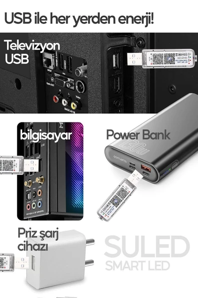 Suled 1 Metre Tv Arkası & Ortam Ambiyans Bluetooth Ios & Android Telefondan Kontrollü Rgb Smart Şerit Led - Resim 4